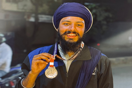 All India Intervarsity Competition Pardeep Ram won gold and bronze medals in the Gatka Competition at the University of Engineering and Management Jaipur (Rajasthan)