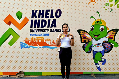 Arshdeep Kaur in Junior Civilian Championship at team level in 25m sports pistol won Gold Medal. Silver Medal in the 10m Women's Civilian Championship and Three silver medals in the 10m Junior Civilian Championship Khelo India University Games Arshdeep Kaur (25 m air pistol competition): Gold medal Mixed Team Level (10-meter air Pistol Competition): Gold Medal